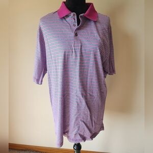 Bobby Jones 100% Cotton Pink Striped Men's Golf Polo Sz L.
